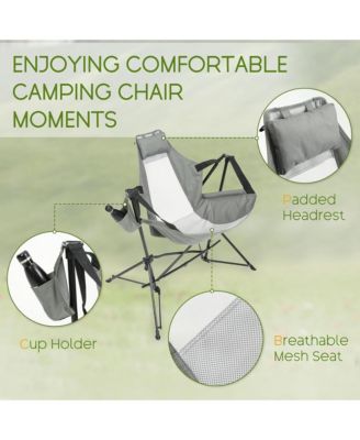 Portable Folding Hammock Camping Chairs Set of 2, Oversized Rocking Recliner with Adjustable Backrest and Carry Bag for Outdoor Travel