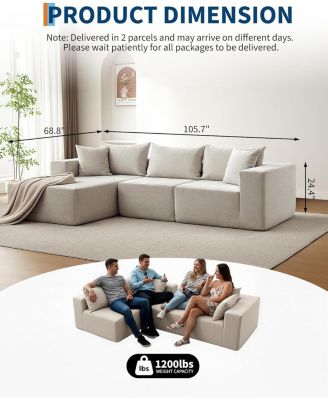 108" Modular Cloud Sectional Sofa, L-Shaped Couch with Chaise, Deep Seat, No Assembly