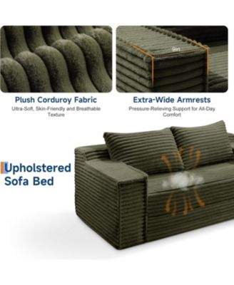 75" Convertible Sofa Bed, Boneless Futon Couch with 2 Pillows, Pull-Out Loveseat Sleeper, No Assembly