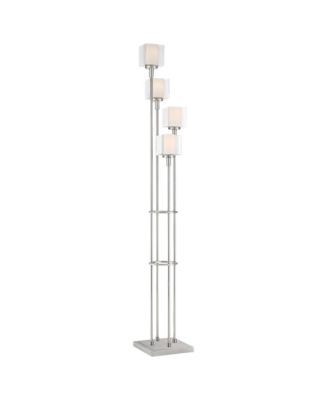Modern Tree Floor Lamp with USB Charging Port 4-Light 72" Tall Brushed Nickel Glass Shade Living Room Reading