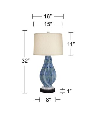 Teresa Modern Table Lamp with Round Marble Riser Tall Teal Ceramic Drum Shade for Bedroom Living Room Nightstand