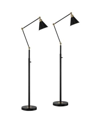 Wray Mid Century Modern 61" Tall Standing Floor Lamps Set of 2 Lights Adjustable Metal Antique Brass Finish