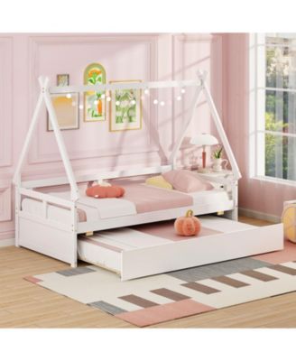 House Bed with Trundle and Safety Guardrail