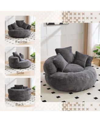 Corduroy Oversized Bean Bag Chair, Lazy Sofa with Memory Foam, 3 Pillows and Armrest for Living Room Bedroom