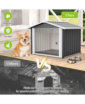 39.7" 2-in-1 Metal Dog House and Storage Shed, Weatherproof Outdoor Shelter for Dogs
