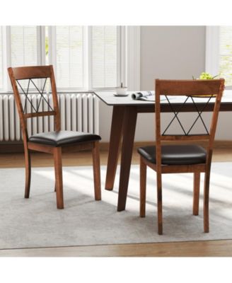 Dining Chair Set of 4 w/Rubber Wood Frame Padded Seat Cross Backrest for Room