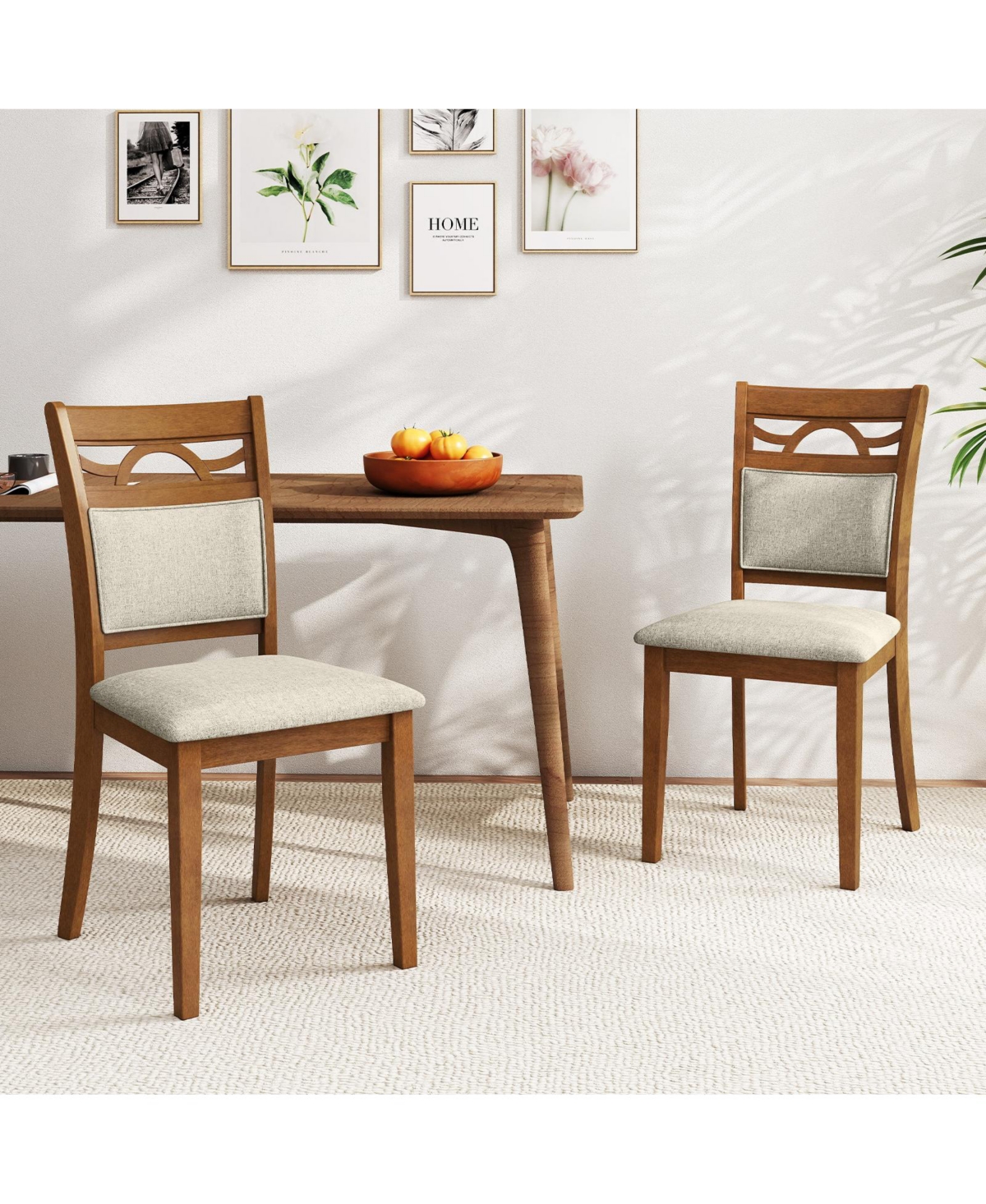 Gymax Dining Chairs Set of 4 w/Rubber Wood Frame Padded Seat and Backrest for Kitchen