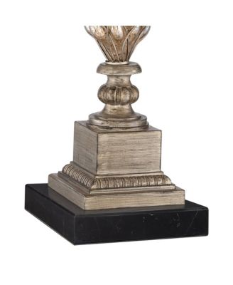 30.5" Silver Glass LED Table Lamp with Nightlight and Off White Bell Shade