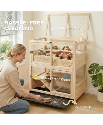 Wooden Hamster Cage, 4 Tier Small Animal Cage with Mesh Flip Roof