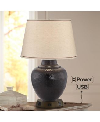 Rustic Farmhouse Table Lamp Tall with USB and AC Power Outlet