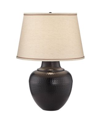 27.25" Tall Rustic Farmhouse Table Lamp with Hammered Bronze Finish and USB Dimmer
