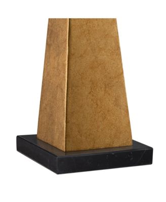 Obelisk Modern Table Lamp with Square Marble Riser 26" High Gold Leaf Drum Shade for Bedroom Living Room Bedside Home Kids