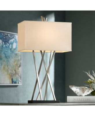 Asymmetry 30" Tall Large Modern End Table Lamps Set of 2 Silver Brushed Steel Finish Metal Living Room Bedroom