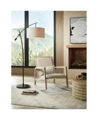 Modern Arc Floor Lamp with USB Charging Port 69" Tall Bronze Drum Shade Adjustable Arm Living Room