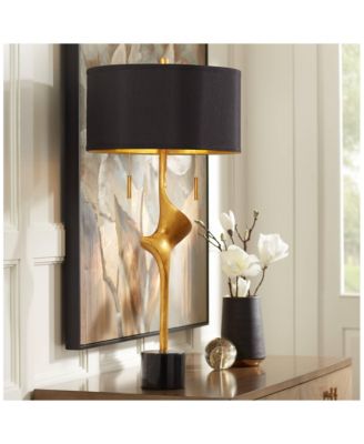 Athena 35 1/2" Tall Sculptural Large Modern End Table Lamps Set of 2 Pull Chain Gold Leaf Living Room Bedroom Shade