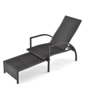 Patio Chaise Lounge Outdoor Rattan Lounge Chair with Retractable Ottoman