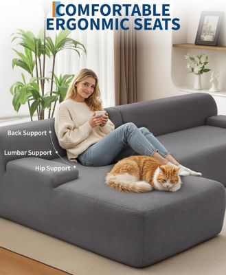 Modular L-Shaped Sectional Sofa with Chaise, Cloud Couch, Corduroy Fabric