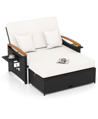 Outdoor Wicker Daybed with Folding Panels and Storage Ottoman