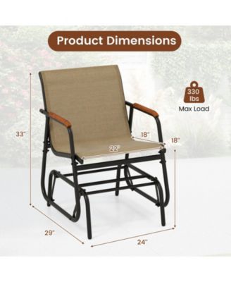 Patio Glider Chair Set of 2 with Curved Teak Armrests and Breathable Fabric Seat