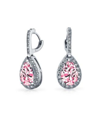 Classic 7CT Halo Cubic Zirconia CZ Large Teardrop Earrings Hinge Clip Closure