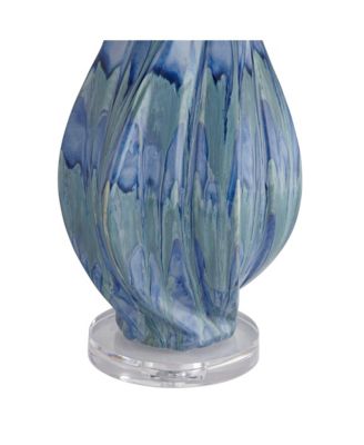 Modern Table Lamp with USB Charging Port 31" Tall Teal Ceramic  Drum Shade Living Room Bedroom Bedside (Color May Vary)