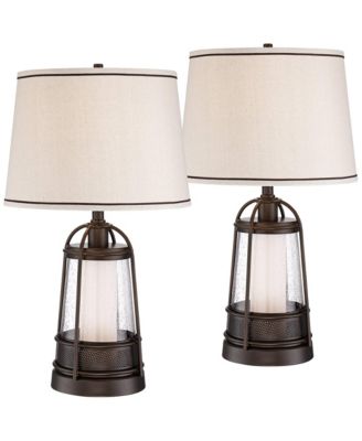 Hugh 26" Tall Rustic Farmhouse Lantern Table Lamps with LED Nightlights, Set of 2