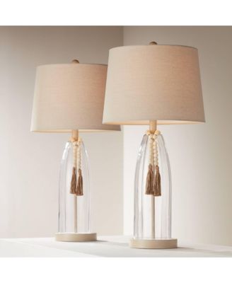 Tibet 27" Tall Modern Coastal 3-Way Table Lamps Set of 2 Clear Glass Living Room Bedroom Bedside Nightstand