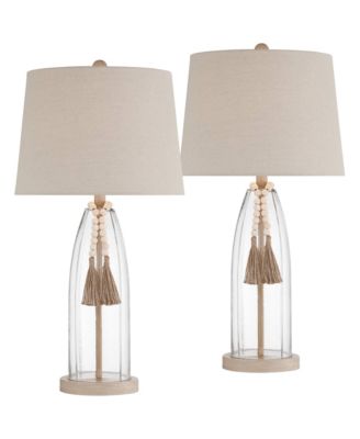 Tibet 27" Tall Modern Coastal 3-Way Table Lamps Set of 2 Clear Glass Living Room Bedroom Bedside Nightstand