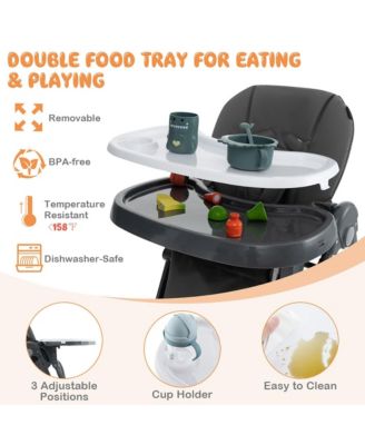 Toddler High Chair w/ 7 Height and 3 Footrest Adjustable Cup holder 2 Wheels