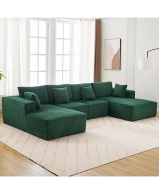 137" Cloud Boneless Sectional Sofa, U-Shaped Modular Couch with Chaise, Corduroy, No Assembly