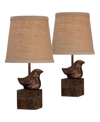 Rustic Farmhouse Accent Table Lamp 15 1/2" High Set of 2 Sculptural Crackle Drum Shade for Bedroom House