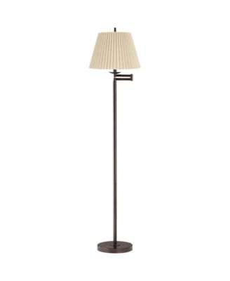 Modern 60" Tall Standing Floor Lamp Skinny Adjustable Swing Arm Metal Bronze Finish Pleated