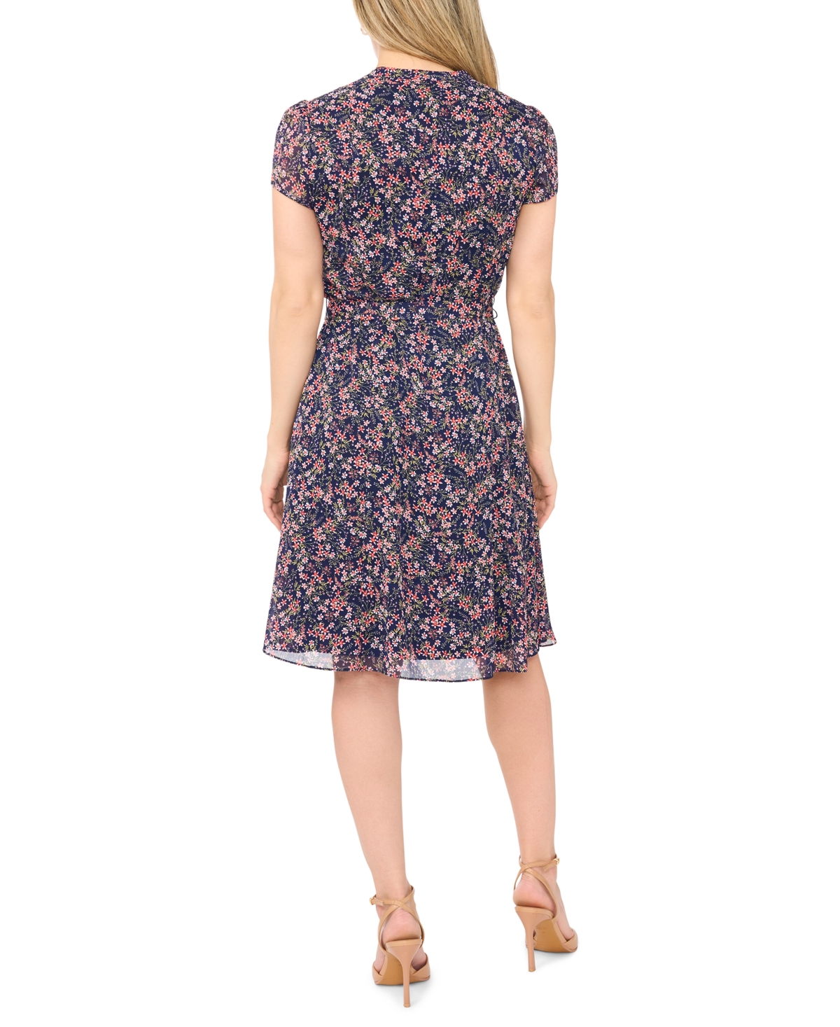 Msk Petite Floral Print Short-Sleeve Pintuck Dress