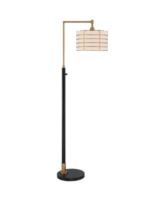 Modern Arc Floor Lamp 63 1/2" Tall Warm Gold Metal Cage Linen Shade for Living Room Reading