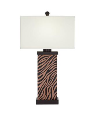 Modern Table Lamps Set of 2 with USB Charging Port 27" Tall Zebra Faux Wood Fabric Shade for Bedroom Bedside House