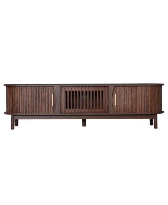 TV Stand for TVs up to 75", Fluted Entertainment Center, Media Console with Tambour Sliding Doors and Grill Flip-Down Door for Living Room