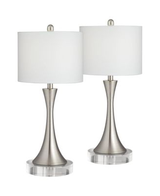 Gerson Modern Table Lamps Set of 2 with Round Risers 25 1/2" High Brushed Nickel Dimmers LED Drum Shade for Bedroom Living Room