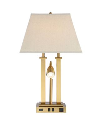 Deacon 26" High Traditional Desk Lamps Set of 2 USB Port AC Power Outlet Gooseneck Brass Finish Metal Charging
