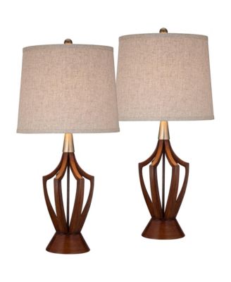 St. Claire 30 3/4" Tall Open Base Large Mid Century Modern End Table Lamps Set of 2 Wood Finish Living Room Bedroom