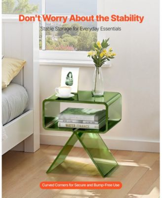 Acrylic Nightstand Side Table with Storage Shelf for Bedroom