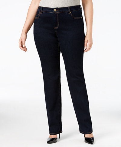 INC International Concepts Plus Size Slim Tech Straight-Leg Jeans, Only at Macy's