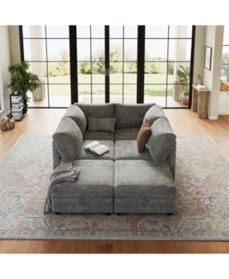 141" Sectional Sofa, U-Shaped Cloud Couch with Storage and Ottoman, 6-Seat Chenille Sofa