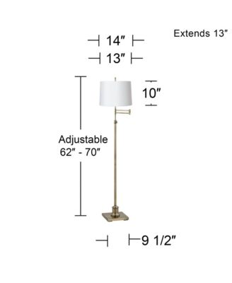 Modern Swing Arm Floor Lamp Adjustable Height 70" Tall Antique Brass Hardback Drum Shade for Living Room Reading Bedroom