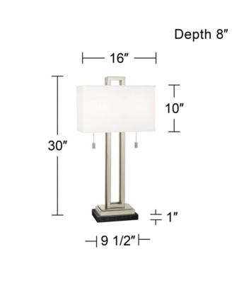 Modern Table Lamp with Marble Riser 30" Tall Brushed Nickel  Fabric Shade for Bedroom Living Room