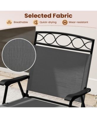 Set of 4 Folding Patio Dining Chairs with Armrests and Breathable Fabric Seat