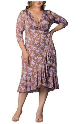 Plus Size Flirty Flounce Midi Wrap Dress with 3/4 Sleeves