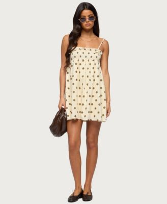 Women's Polka Dot Linen Look Mini Dress