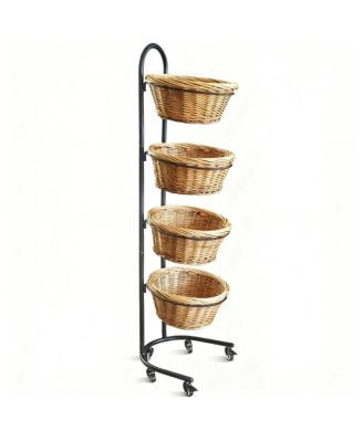 4 Tier Metal Display shelves with Wheels Sign Clips Baskets for Retail Market