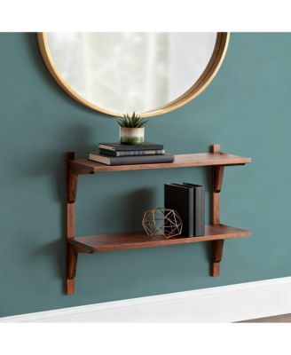 Mid-century Wall Shelf 24" Walnut 2-Tier Solid Wood Storage