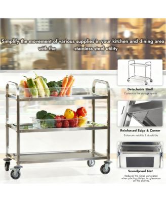 Stainless Steel Utility Cart Locking Casters Removable Shelf Kitchen Restaurant